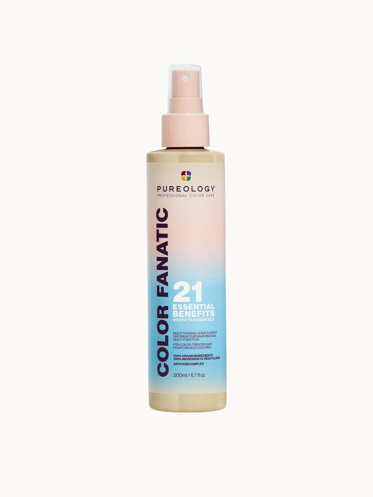 Pureology Color Fanatic Multi-Purpose Hair Spray 200ml, clear bottle with black cap and Pureology Color Fanatic branding