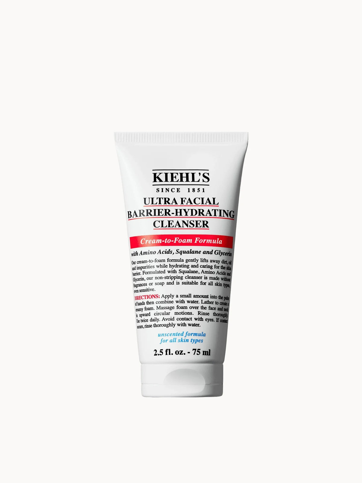 Kiehl's Ultra Barrier Cleanser 75ml, white tube with blue text and cap