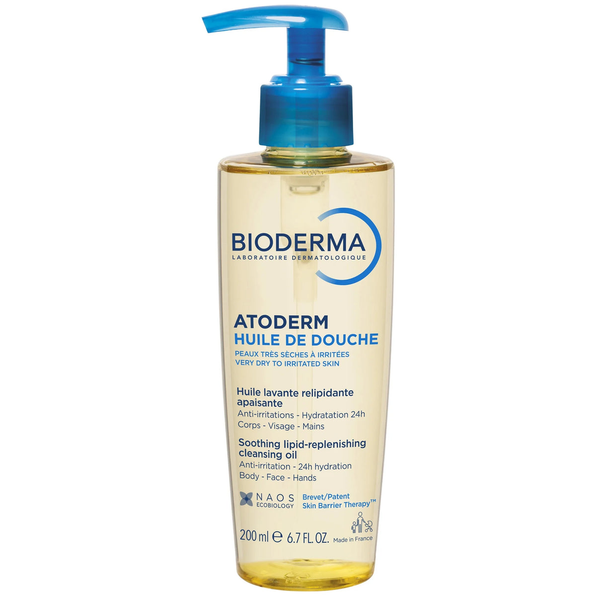 Bioderma Atoderm Cleansing Oil for Normal to Very Dry Skin 200ml, clear bottle with white cap and Bioderma Atoderm branding