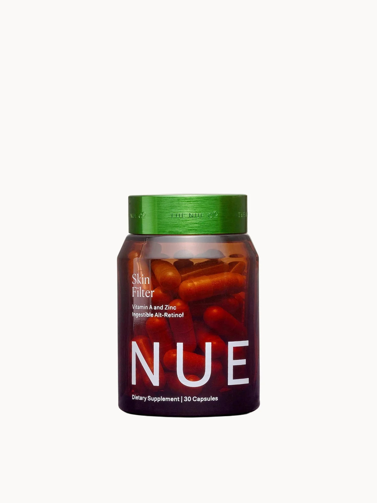 The Nue Co. Skin Filter Vitamin A and Zinc Ingestible Alt - Retinol (30 Capsules), supplement jar with capsules