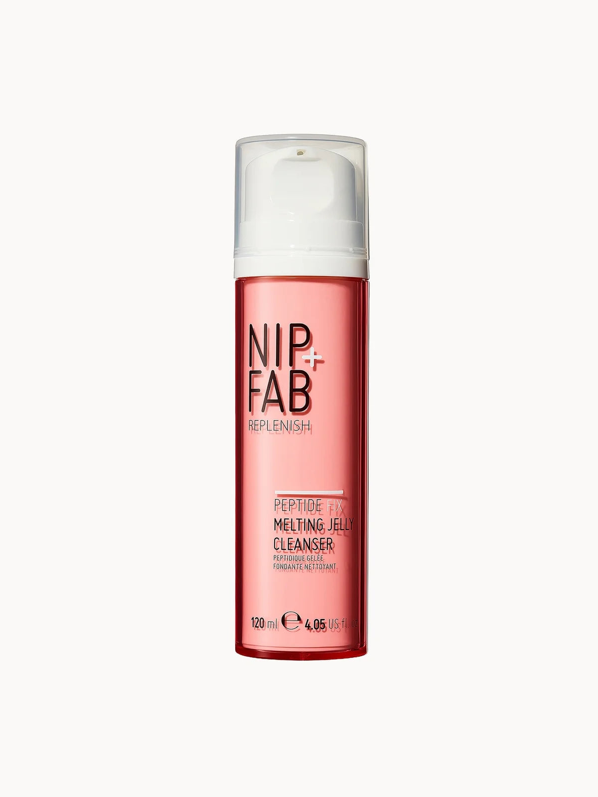 NIP+FAB Peptide Fix Melting Jelly Cleanser 120ml, lilac pump bottle of clear cleansing jelly