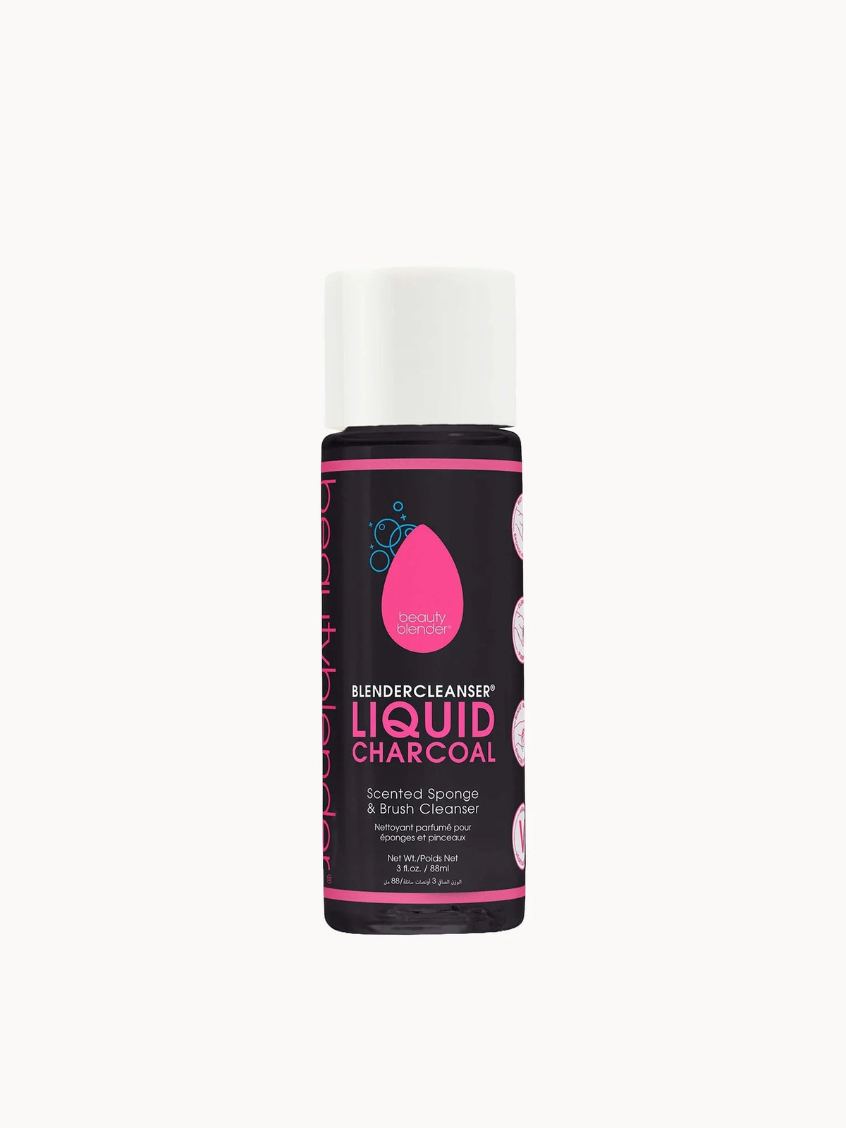 Beautyblender Blendercleanser Liquid Charcoal 90ml, black pump bottle with charcoal-black liquid and Beautyblender branding