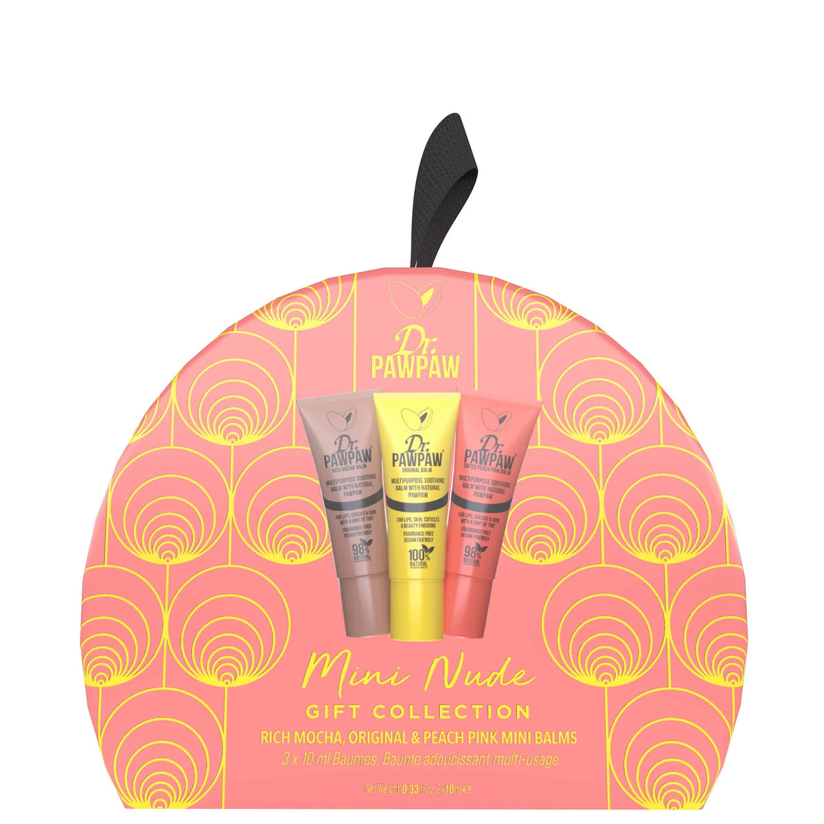 Dr. PAWPAW Mini Nude Gift Set, small box with three mini balm pots in nude tones and Dr. PAWPAW branding
