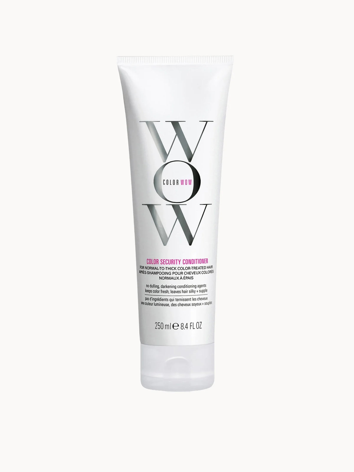 Color Wow Colour Security Conditioner Normal to Thick Hair, clear bottle with black cap and pink text