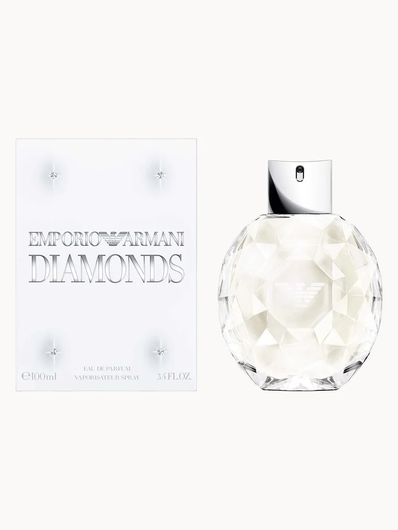 Armani Diamonds Eau de Parfum 100ml faceted clear glass perfume bottle with silver cap