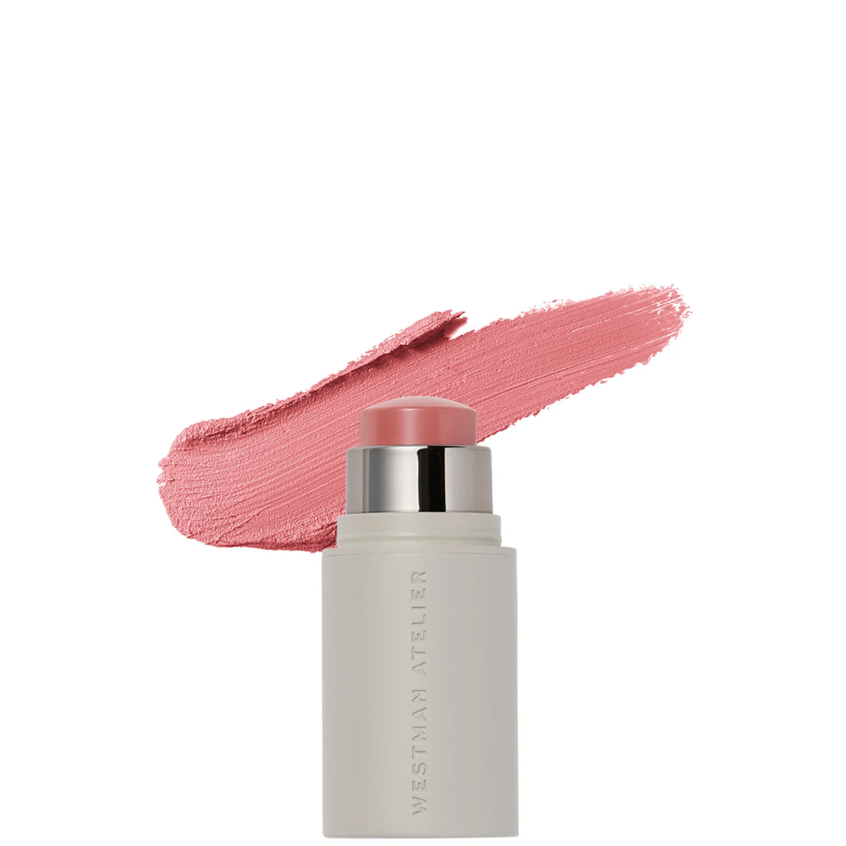 Westman Atelier Petite Baby Cheeks Blush Stick in shade Petal, small cream-coloured stick with rounded bullet and minimal logo.