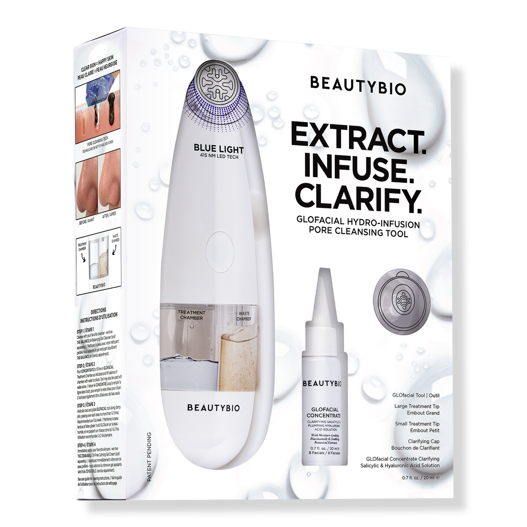 BeautyBio GloFacial pore cleansing tool, white handheld skincare device