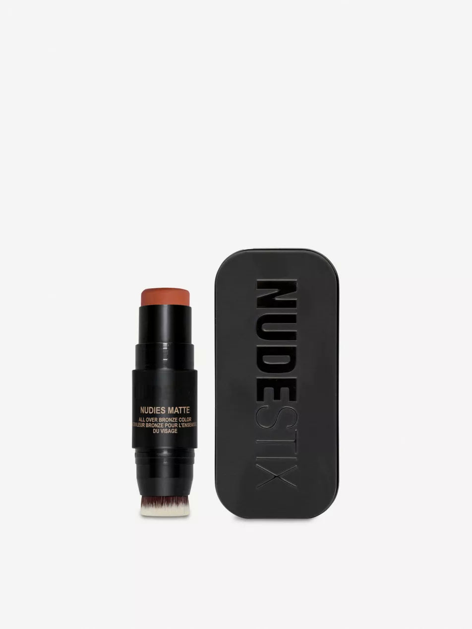 Nudestix Nudies All Over Face Bronze Color 7g - Sunkissed, slim twist-up bronzer stick with removable blending brush
