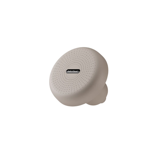 HELLO KLEAN beige rain shower filter with chrome finish, designed to reduce water impurities for healthier skin and hair