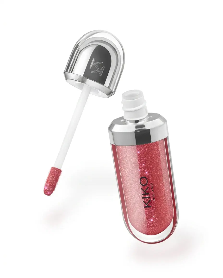 KIKO Milano 3D Hydra Lipgloss 6.5ML - 22 Sparkling Red Garnet, clear tube with doe-foot applicator and KIKO Milano 3D Hydra branding