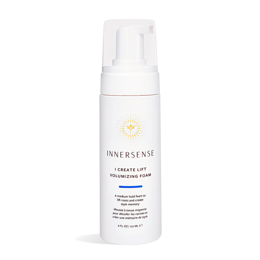 Innersense I Create Lift Volumizing Foam 177ml, clear bottle with white pump and green plant graphic