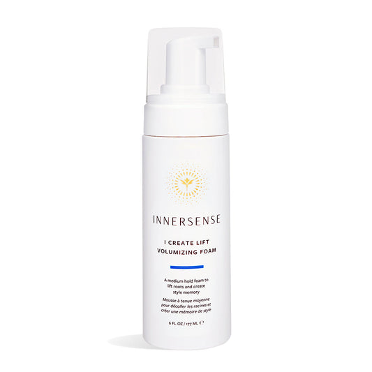 Innersense I Create Lift Volumizing Foam 177ml, clear bottle with white pump and green plant graphic