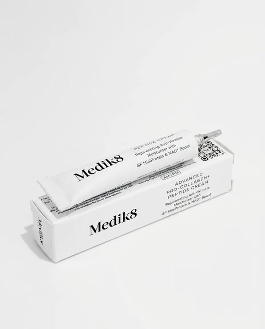 Medik8 Deluxe Sample Advanced Pro Collagen+ Peptide Cream 5ml, small white pot with black lid and Medik8 minimalist label