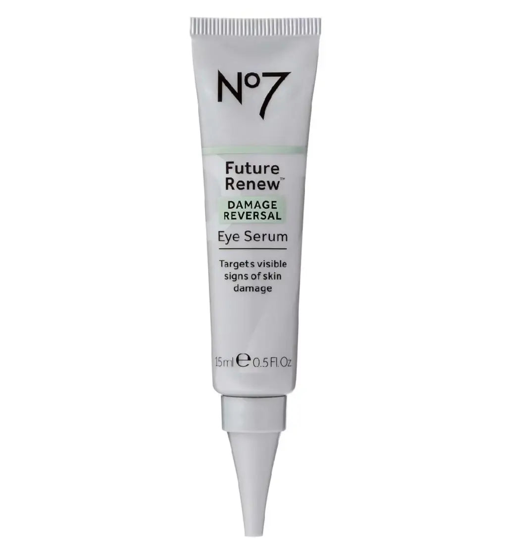 No7 Future Renew Eye Serum 15ml, clear glass dropper bottle with black cap and No7 Future Renew branding