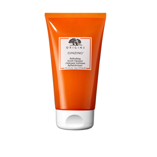 Origins GinZing Refreshing Scrub Cleanser 150ml, slim orange squeeze tube with orange cap