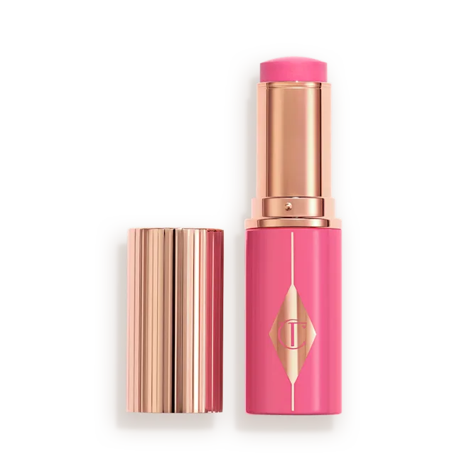 Charlotte Tilbury Unreal Blush Healthy Glow Stick, gold-capped pink stick in Pinky Glow shade