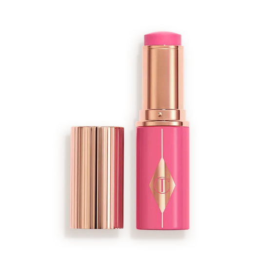 Charlotte Tilbury Unreal Blush Healthy Glow Stick, gold-capped pink stick in Pinky Glow shade