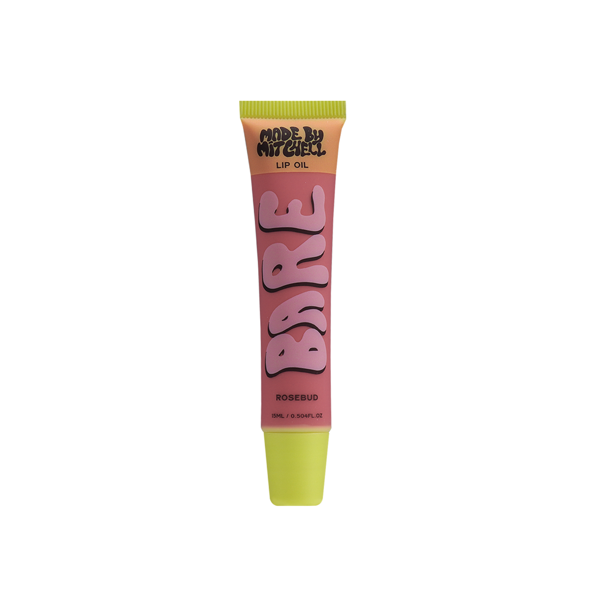 Made By Mitchell Bare Lip Oil 15ml Rosebud, small round pink bottle with gold applicator cap