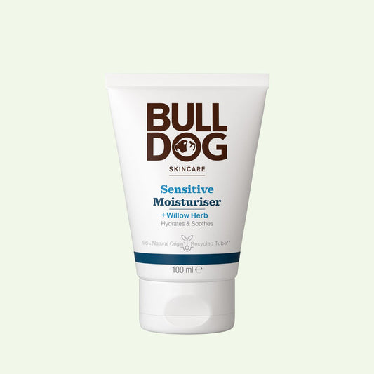 Bulldog Sensitive Moisturiser 100ml for men in white squeeze tube