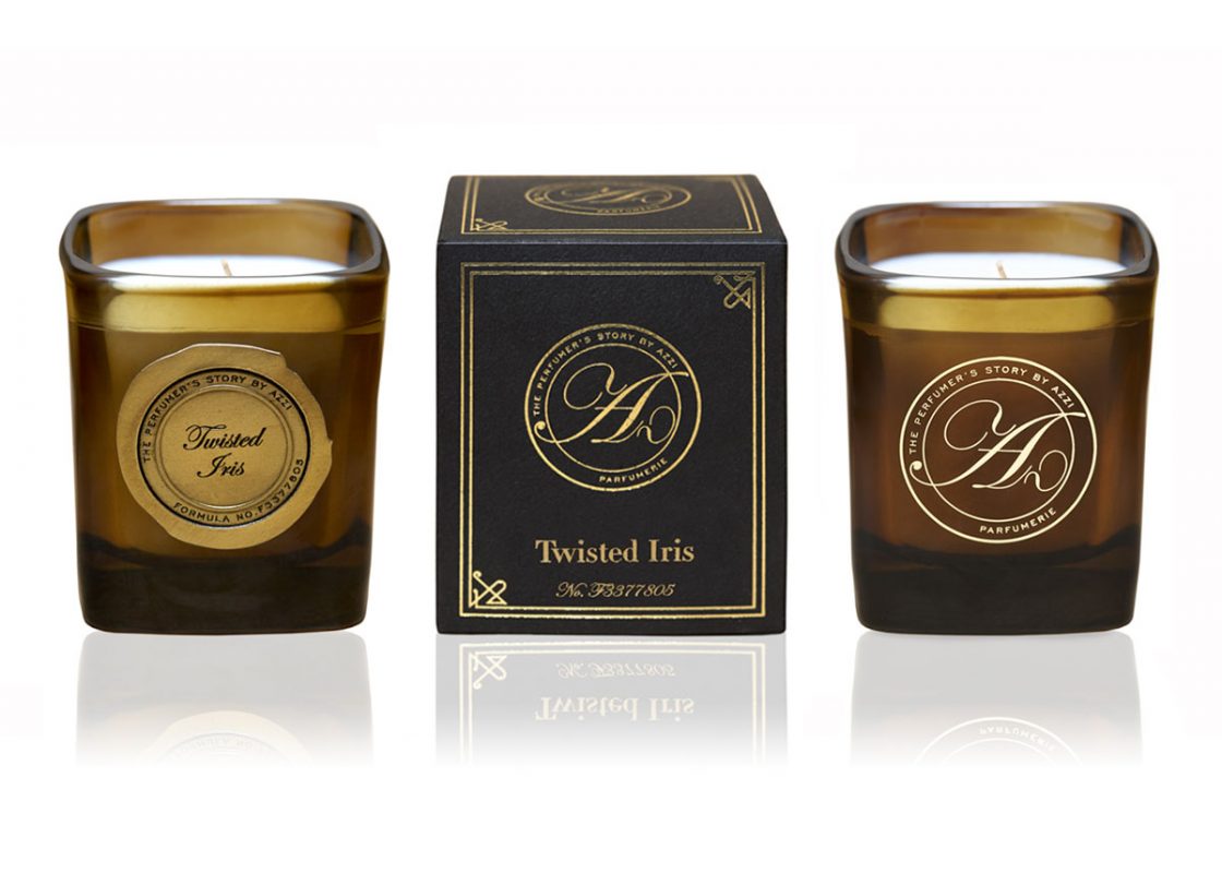 The Perfumer's Story by Azzi Twisted Iris Candle, scented candle in a vessel