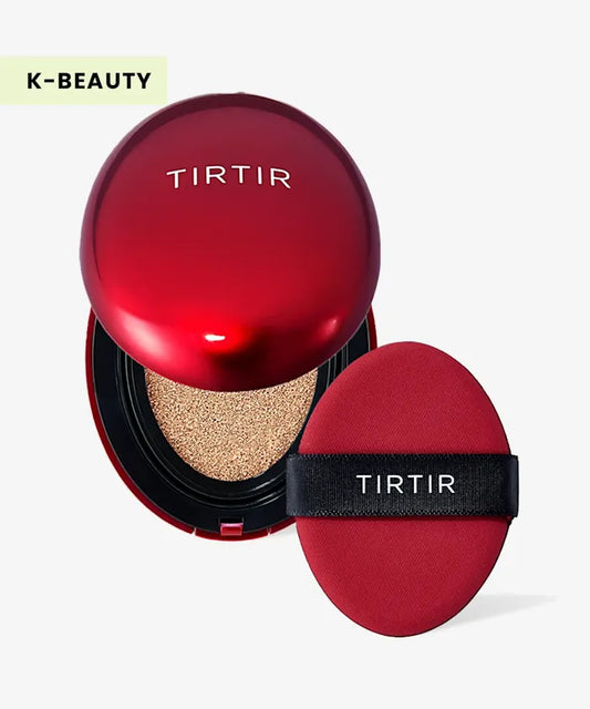 TIRTIR Mask Fit Red Cushion 21N Ivory in a vivid red compact with a mirrored lid