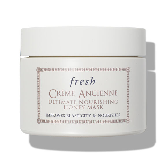 Fresh Crème Ancienne Honey Mask, amber glass jar with gold lid and cream Fresh wordmark label