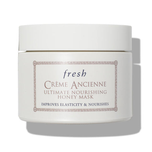 Fresh Crème Ancienne Honey Mask, amber glass jar with gold lid and cream Fresh wordmark label