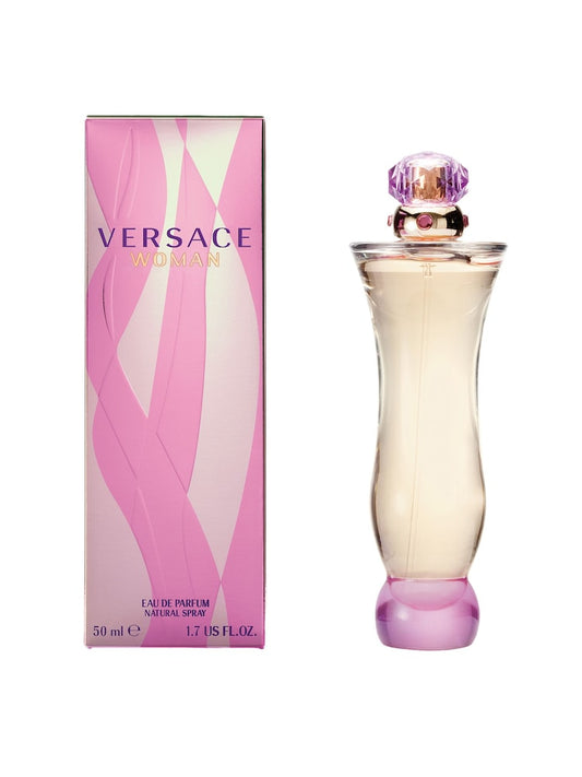 Versace Woman Eau de Parfum 50ml, sleek glass perfume bottle presented with a matching gift box