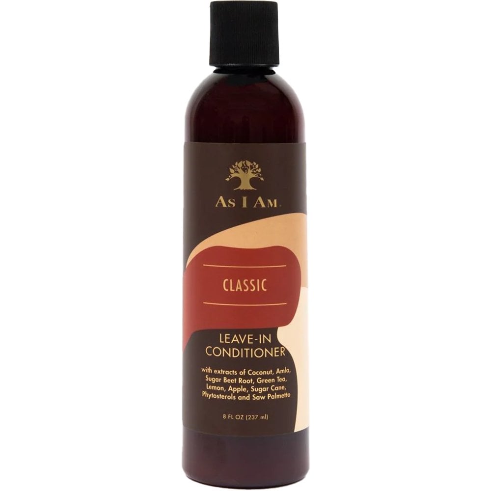 As I Am Leave-In Conditioner 237ml, clear pump bottle with white cap and As I Am colourful branding
