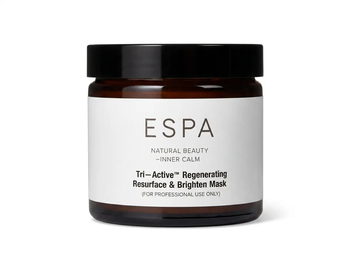 ESPA Tri-Active Regenerating Resurface & Brighten Mask, white tube with gold cap and ESPA minimalist branding