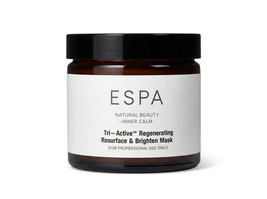 ESPA Tri-Active Regenerating Resurface & Brighten Mask, white tube with gold cap and ESPA minimalist branding