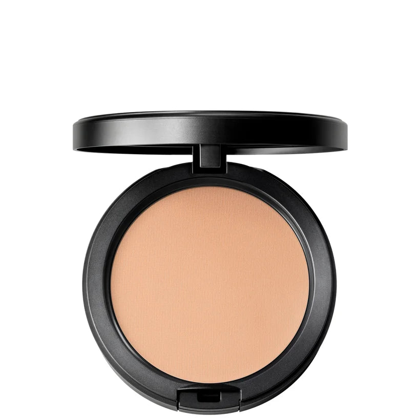 MAC Studio Fix Powder Plus Foundation NC27 powder foundation in a sleek black compact with a mirror