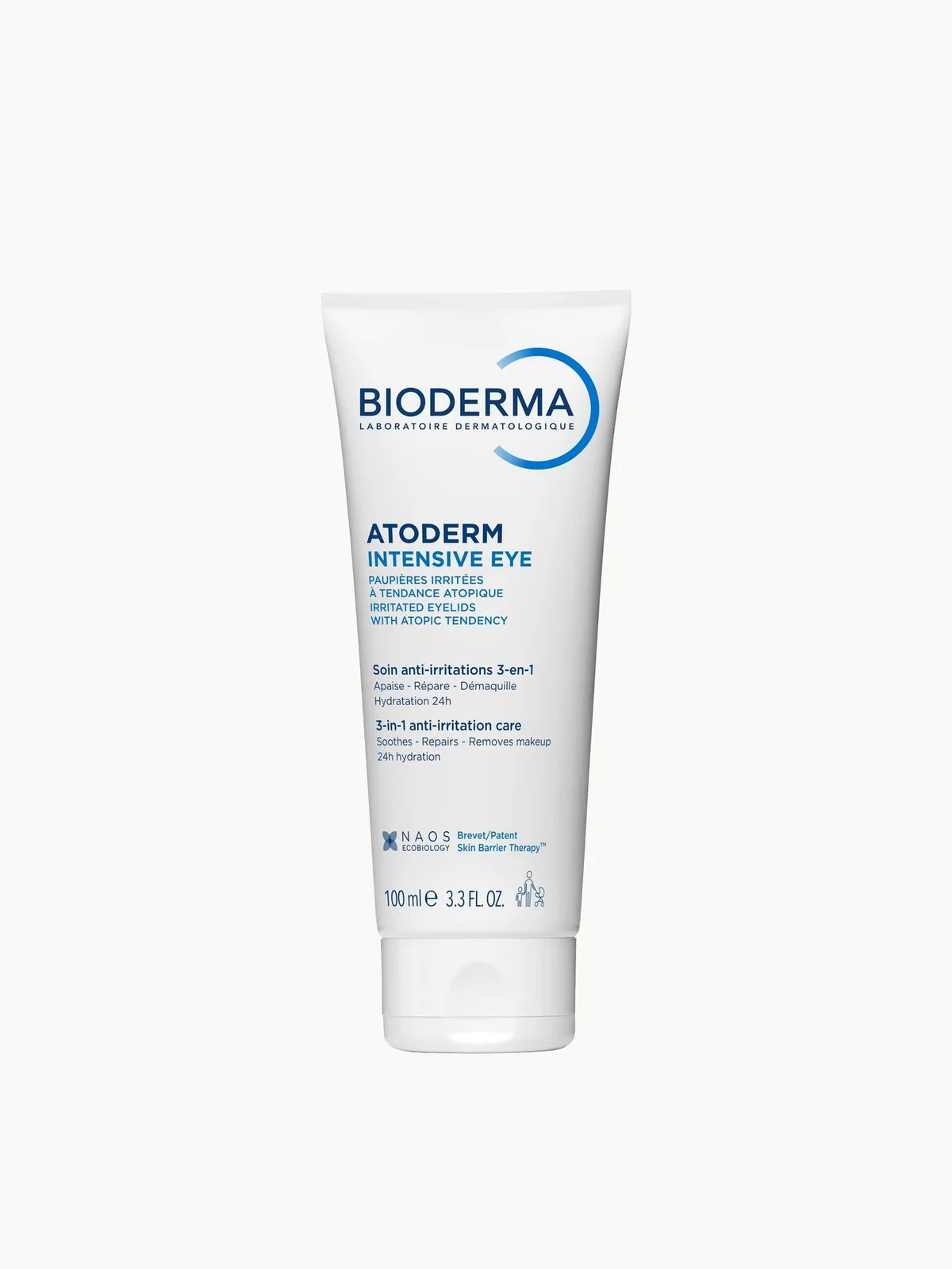 Bioderma Atoderm Intensive 3 - in - 1 Eye Care for Irritated Eczema Eyes 100ml, white squeeze tube with Bioderma branding