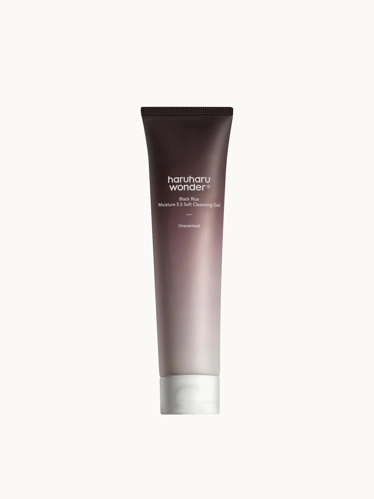 Haruharu Wonder Black Rice Moisture 5.5 Soft Cleansing Gel 100ml, white tube with black rice grain artwork and black Haruharu Wonder lettering
