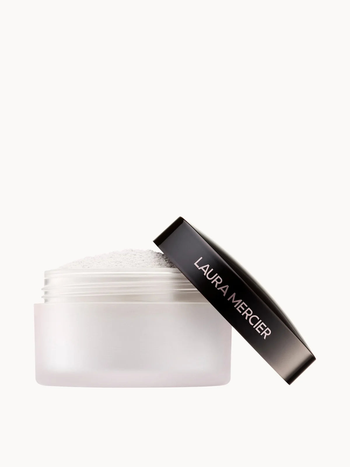 Laura Mercier Secret Brightening Under Eye Setting Powder 4g - Translucent, small black round pot with sifter lid and white Laura Mercier lettering