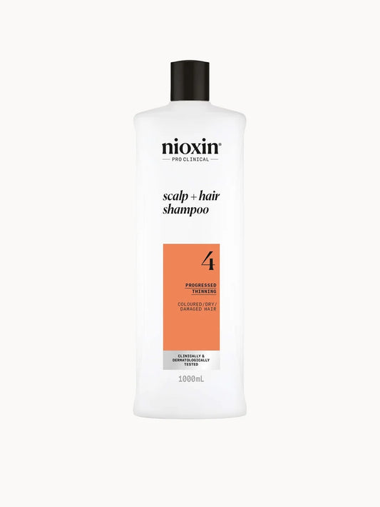 NIOXIN Scalp and Hair Thickening System 4 Shampoo 1L large white salon bottle with pump and coloured label