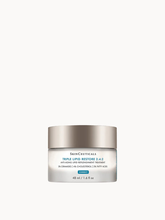 SkinCeuticals Triple Lipid Restore 2:4:2 Anti - Ageing Cream for Dry Skin 48ml, white cream jar with screw lid and 2:4:2 lipid ratio label