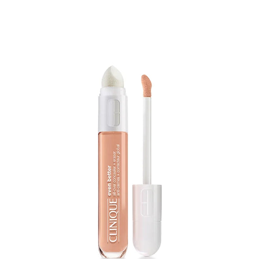 Clinique Even Better All-Over Concealer and Eraser CN 74 Beige concealer tube with silver cap and sponge applicator tip