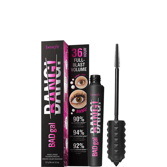 benefit BADgal BANG! Volumizing Mascara Pitch Black 8.5g matte black textured tube with bold lettering shown closed