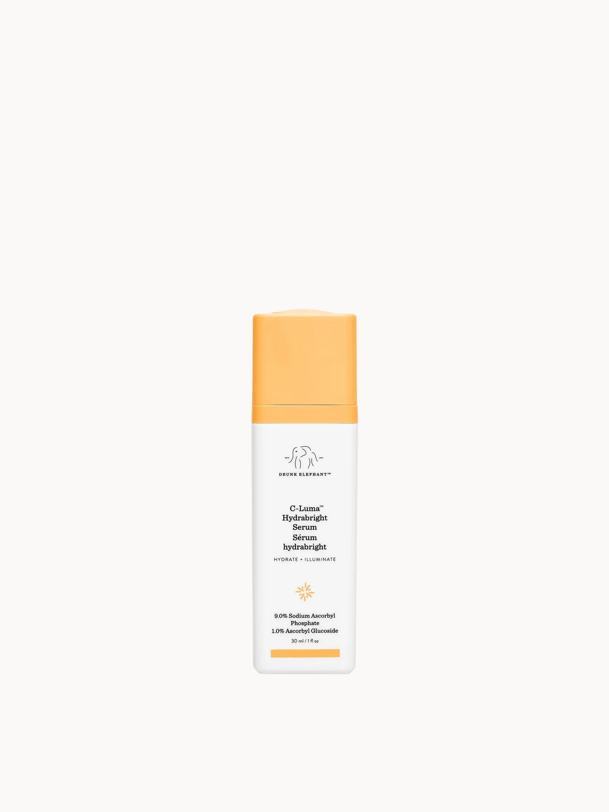 Drunk Elephant C-Luma Hydrabright Serum 30ml, yellow pump bottle with black cap
