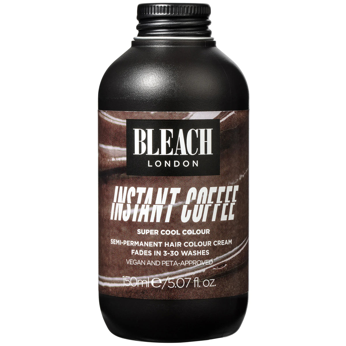 BLEACH LONDON Instant Coffee Super Cool Colour Hair Dye 150ml, clear tube with brown cap and BLEACH LONDON playful Instant Coffee branding