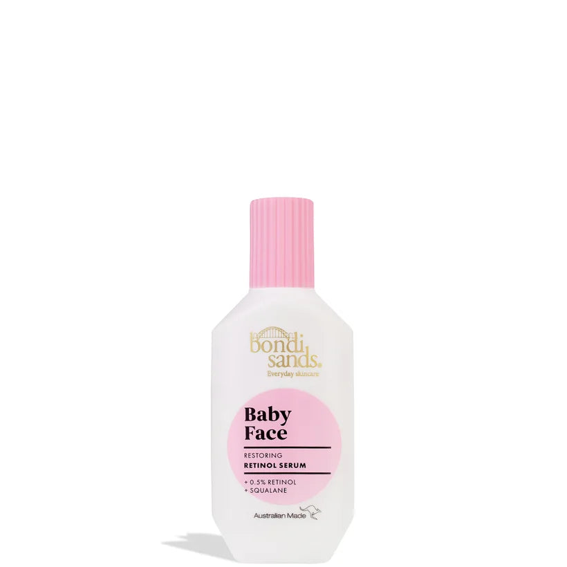 Bondi Sands Baby Face Restoring Retinol Serum 30ml small white glass bottle with a dropper