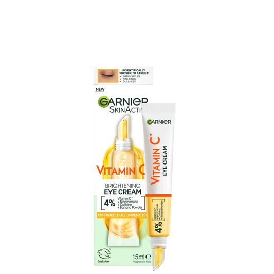 Garnier Brightening Eye Cream tube, 15ml with Vitamin C, niacinamide and caffeine