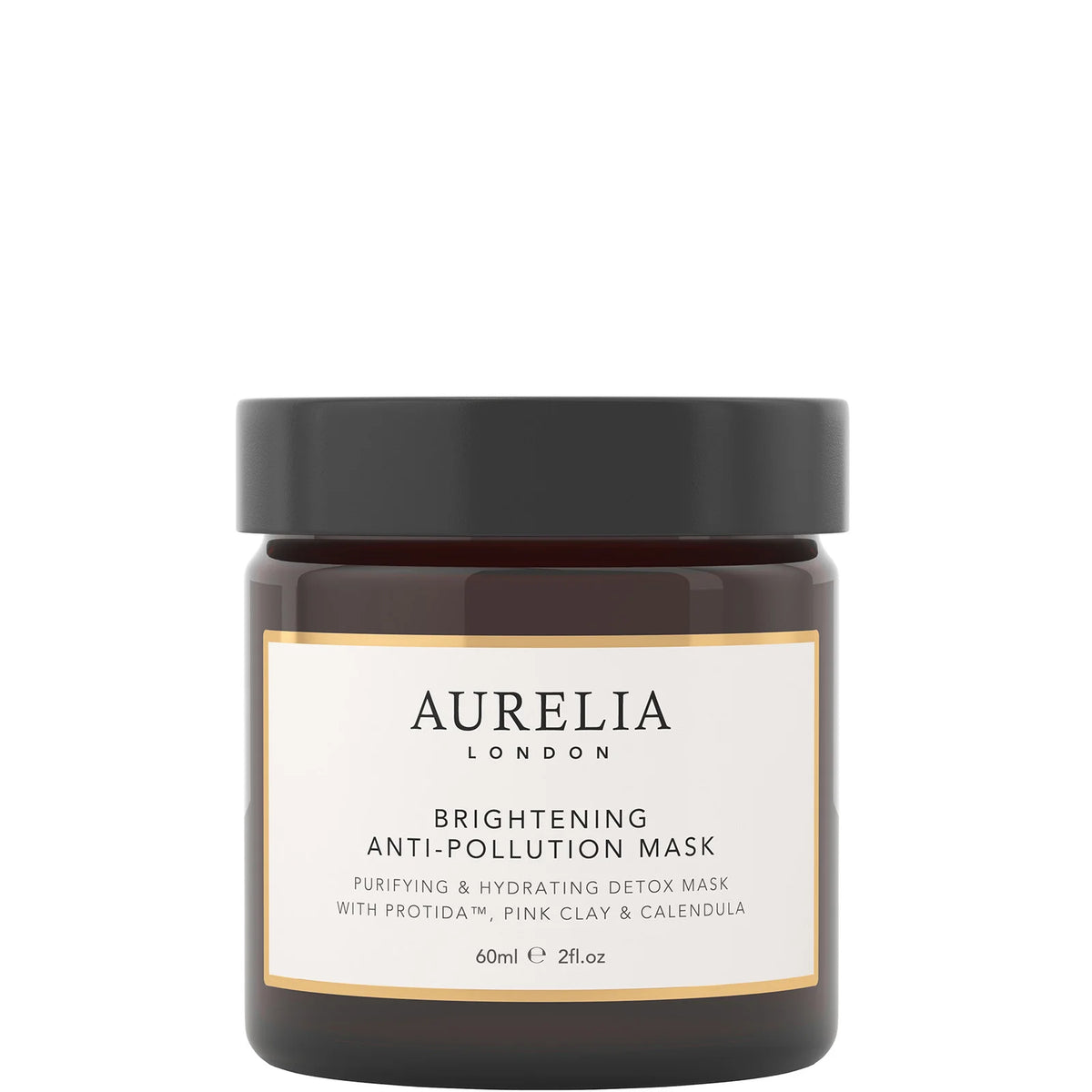 Aurelia London Brightening Anti-Pollution Mask 60ml, white glass jar with gold lid and pale pink Aurelia London label