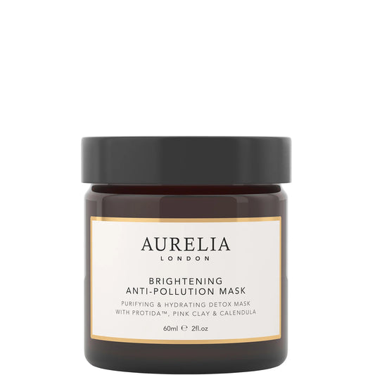 Aurelia London Brightening Anti-Pollution Mask 60ml, white glass jar with gold lid and pale pink Aurelia London label