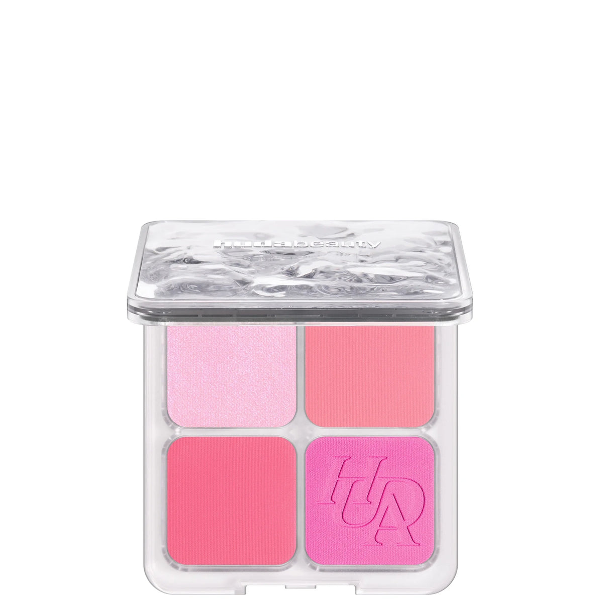 Huda Beauty Blush Filter Palette - Baby Pink, clear compact with mirror and four pink-toned powder pans