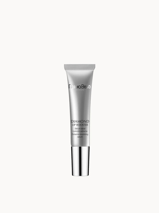 Natura Bissé Diamond Lip Booster 15ml, slim silver lip tube with metal massaging applicator tip