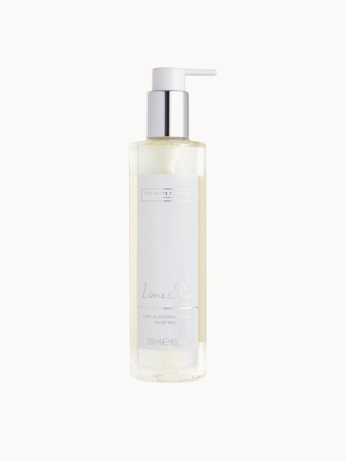 The White Company Lime & Bay Hand Wash 250ml, white pump bottle with green label