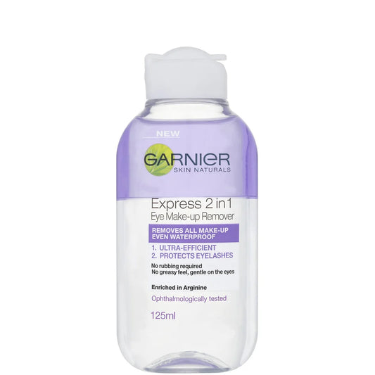Garnier Skin Naturals 2-in-1 Eye Make-Up Remover (125ml), gentle remover for waterproof and sensitive eye makeup.