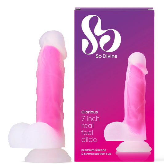 So Divine Glorious Pink Dildo with soft-touch finish and ergonomic shape for comfortable pleasure.